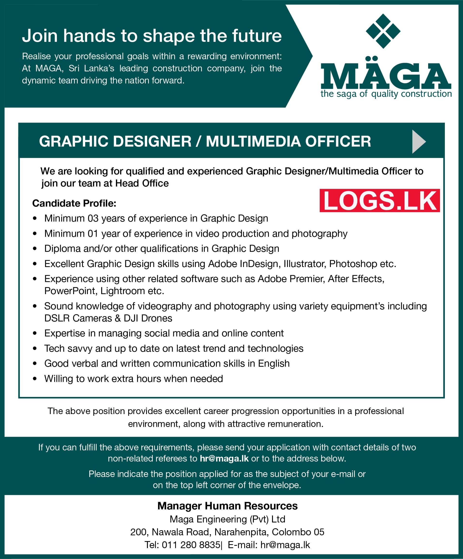Graphic Designer - Maga Engineering (Pvt) Ltd Vacancies 2024 in Sri Lanka Application Form