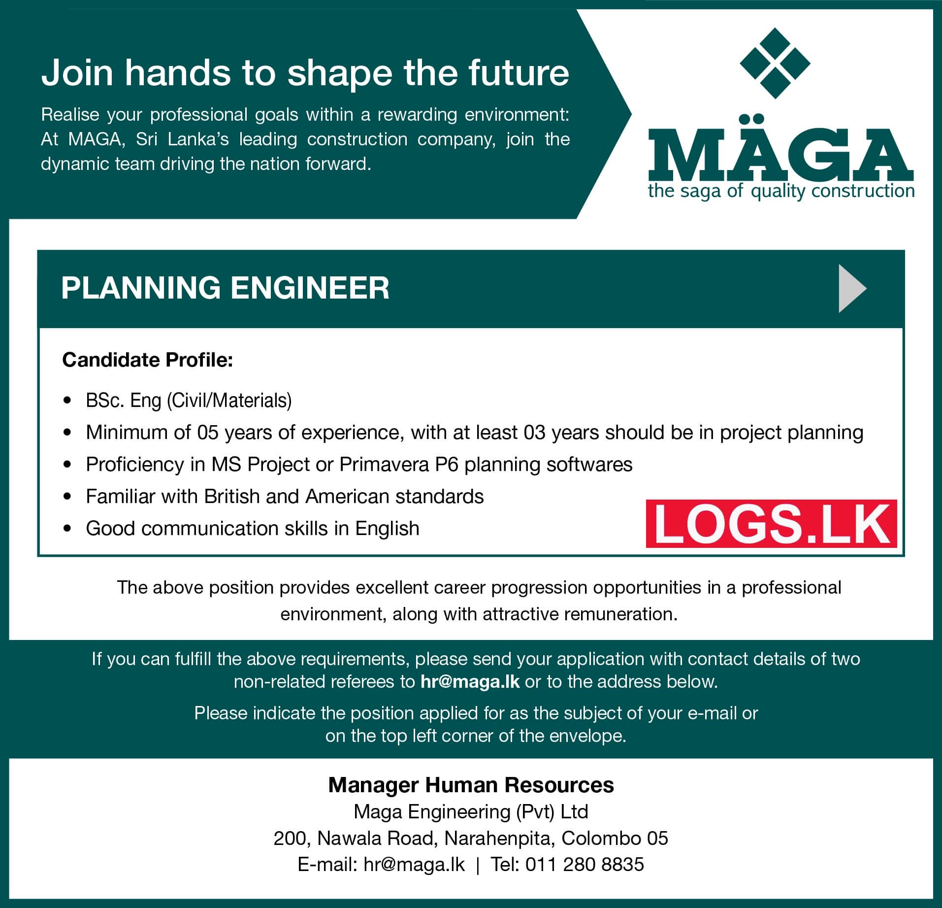 Planning Engineer - Maga Engineering (Pvt) Ltd Vacancies 2024 in Sri Lanka