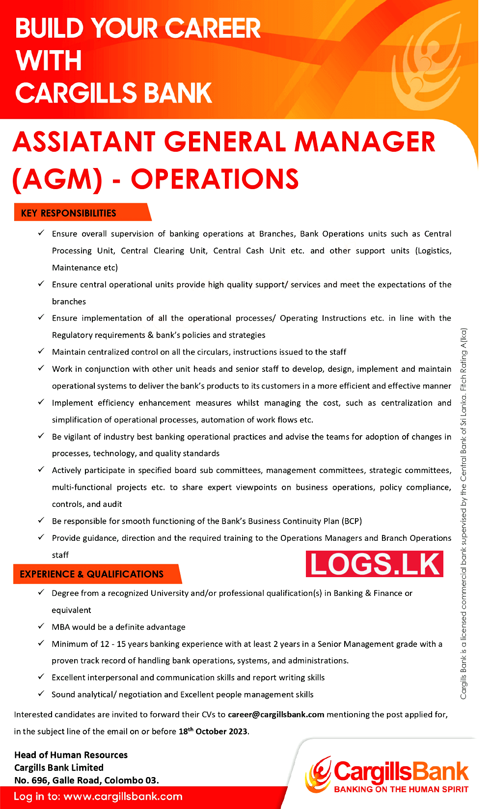 Assistant General Manager (AGM) - Cargills Bank Vacancies 2024 in Sri Lanka Application