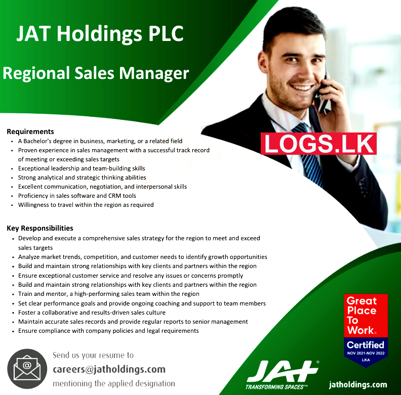 Regional Sales Manager - JAT Holdings Job Vacancies 2024 in Sri Lanka