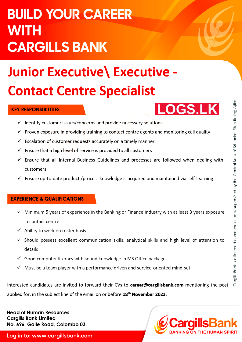 Junior Executive / Executive - Cargills Bank Job Vacancies 2024 Application Form