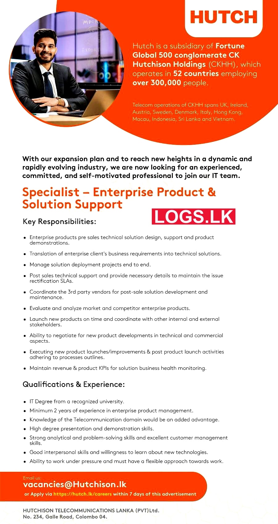 Enterprise Product & Solution Support Specialist - Hutch Vacancies 2024 Application Form, Details Download