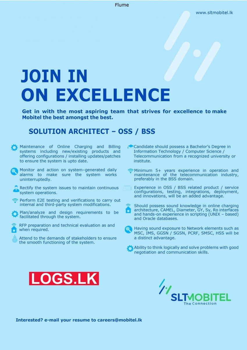 Solution Architect (OSS / BSS) - Mobitel Job Vacancies 2024 Application Form, Details Download