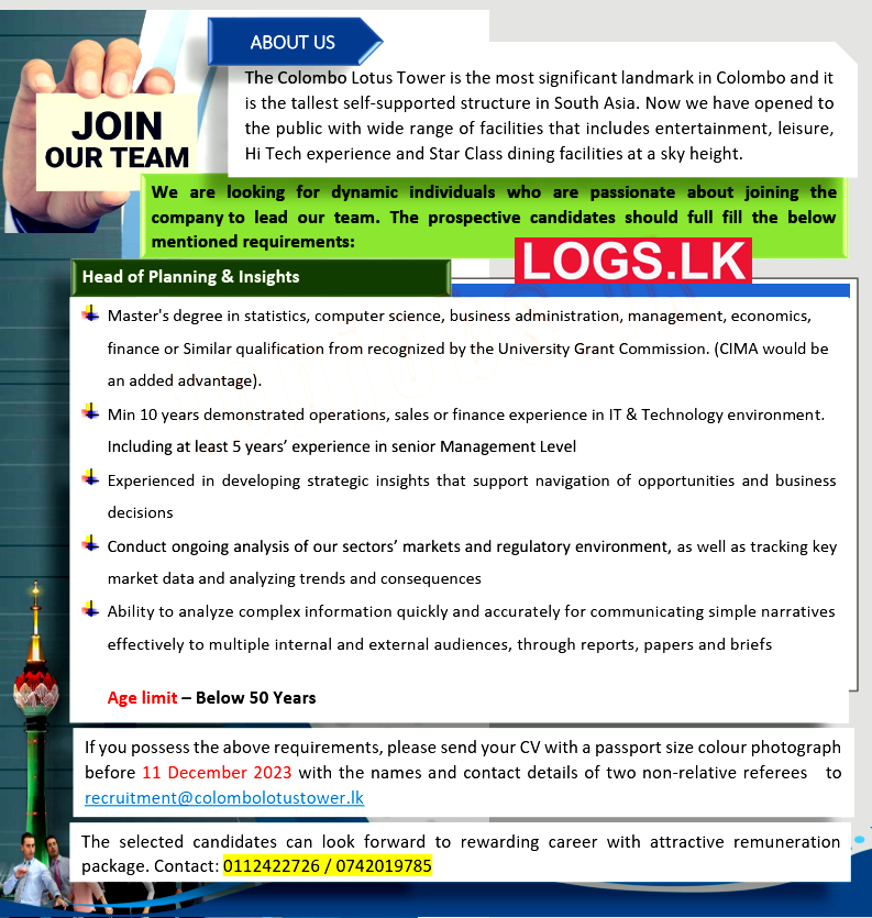 Head of Planning & Insights – Lotus Tower Vacancies 2024 Application Form, Details Download