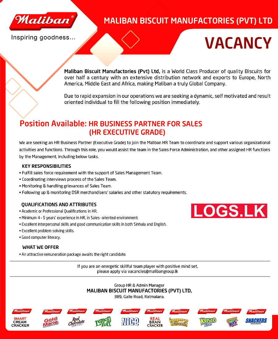 HR Business Partner for Sales - Maliban Job Vacancies 2024 Application Form, Details Download