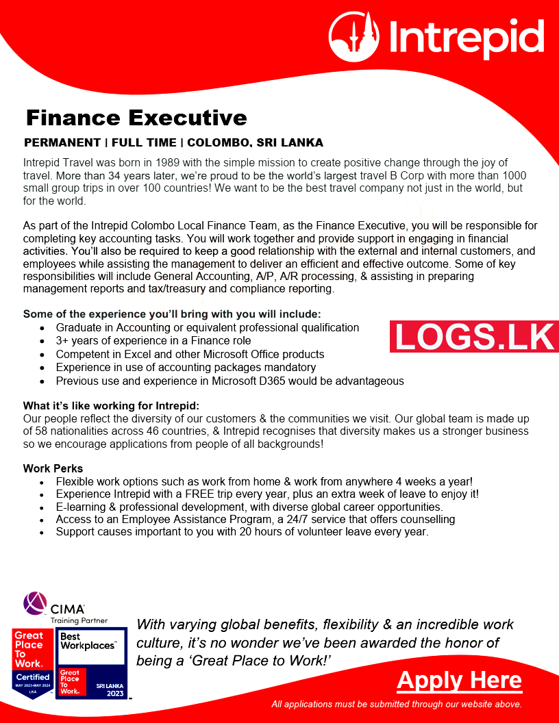 Finance Executive - Intrepid Colombo Vacancies 2024