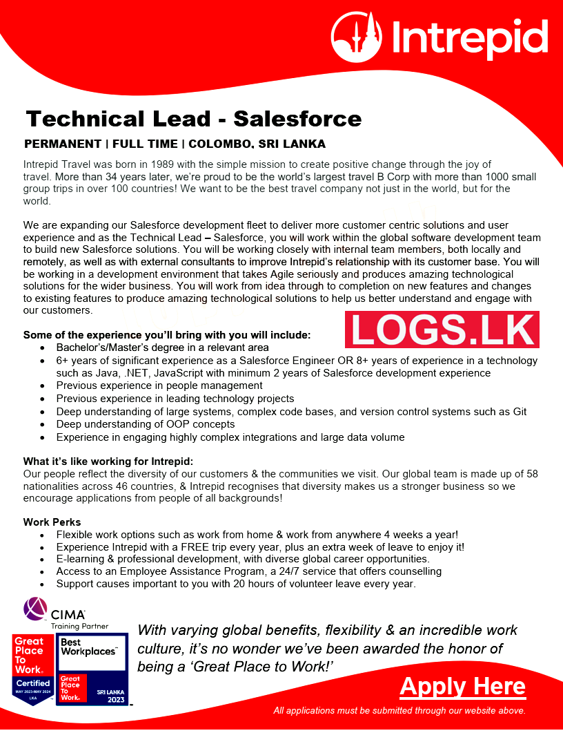Technical Lead (Salesforce) - Intrepid Colombo Vacancies 2024