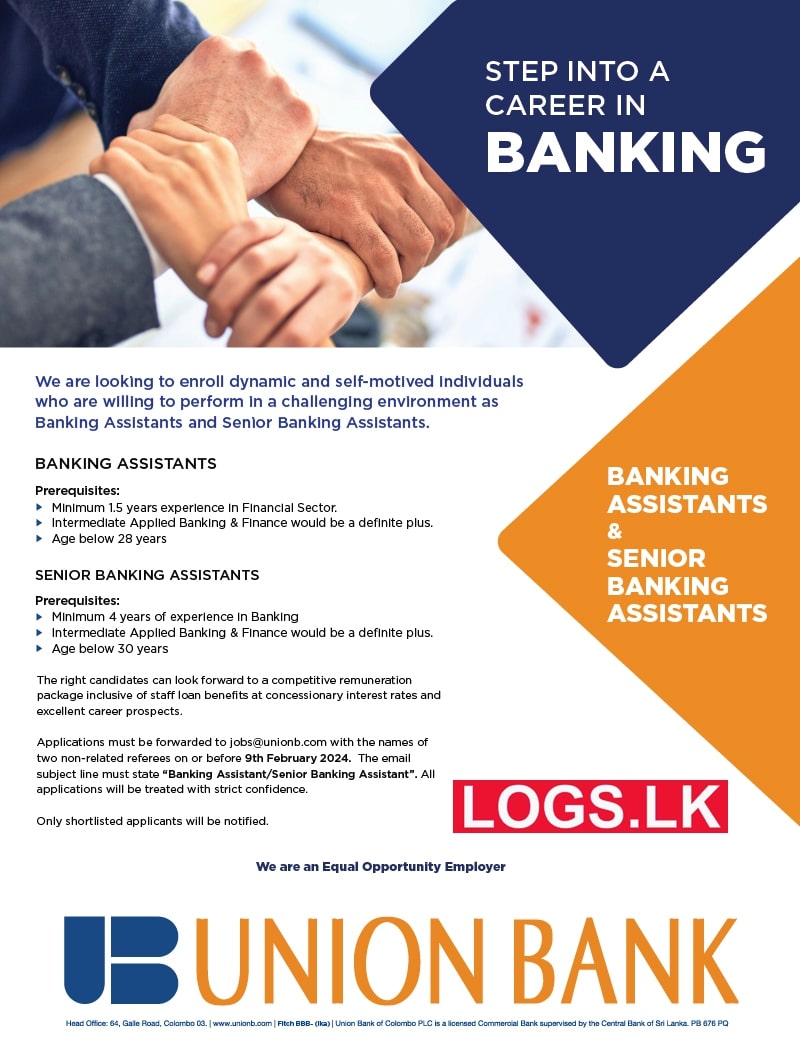 Banking Assistants - Union Bank Job Vacancies 2024 in Sri Lanka Application Form