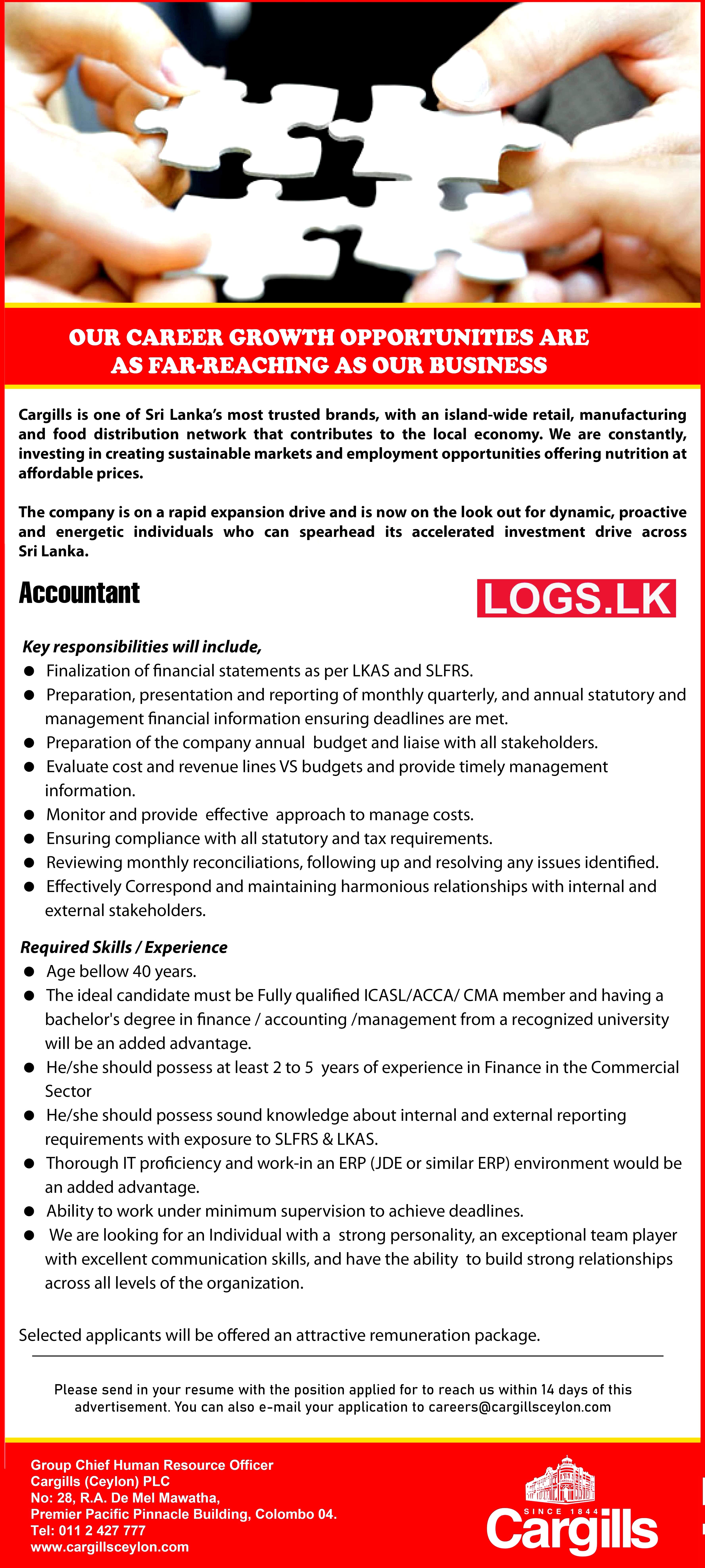 Accountant - Cargills Job Vacancies 2024 Application Form, Details Download