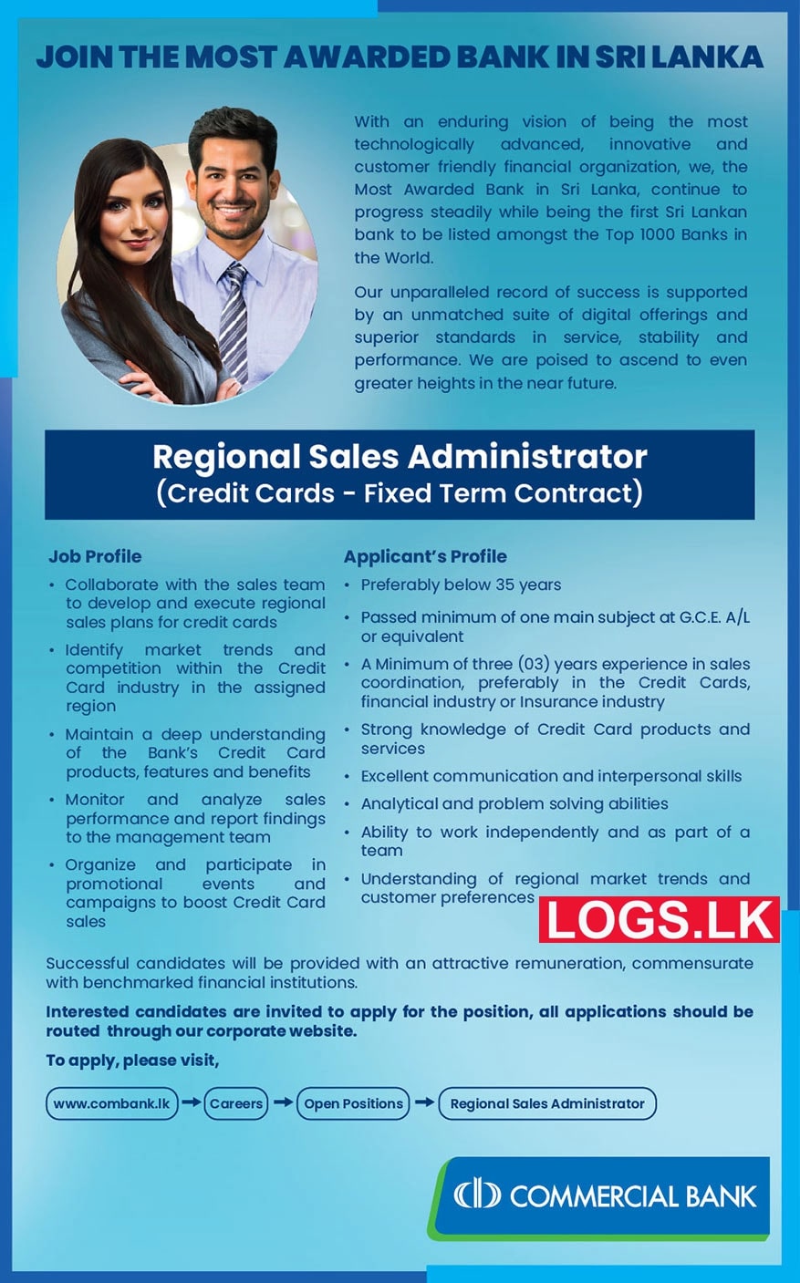 Regional Sales Administrator - Commercial Bank Vacancies 2024 in Sri Lanka Application Form