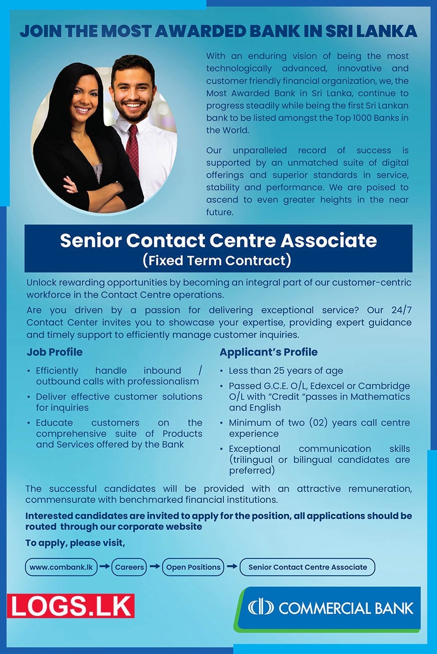 Senior Contact Centre Associate - Commercial Bank Vacancy 2024 in Sri Lanka