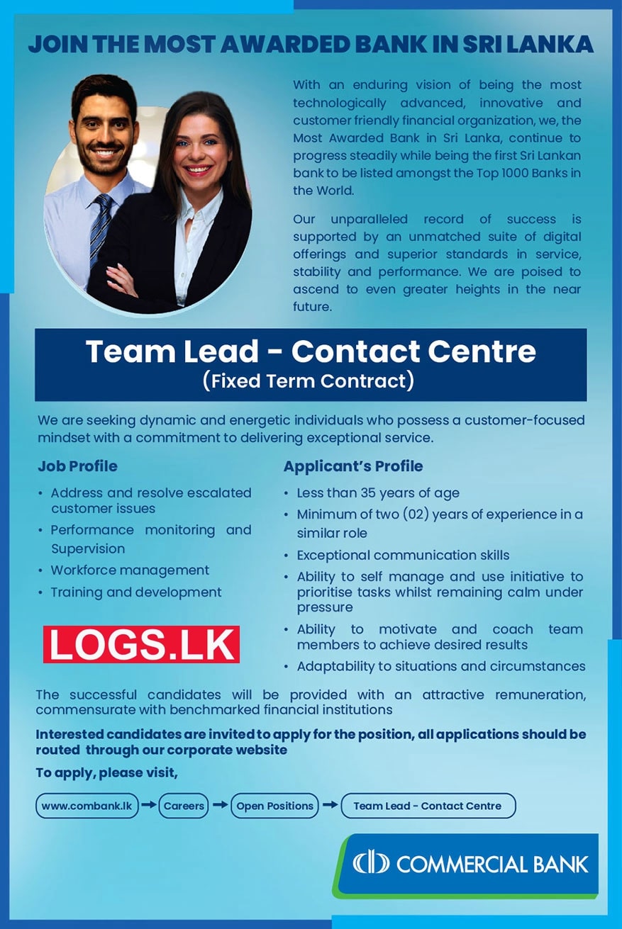 Team Lead (Contact Centre) - Commercial Bank Vacancies 2024 Appy Online