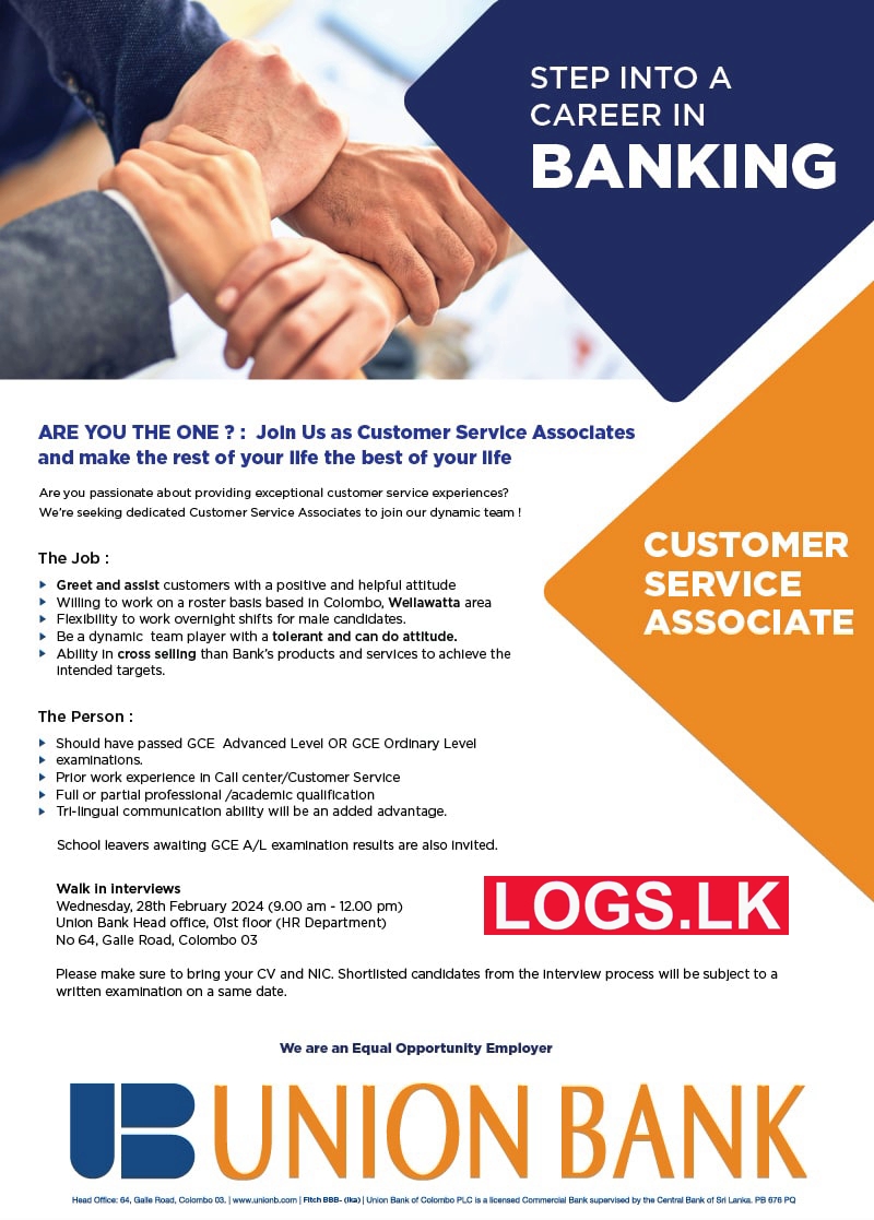 Customer Service Associate - Union Bank Job Vacancies 2024 Application Form, Details Download