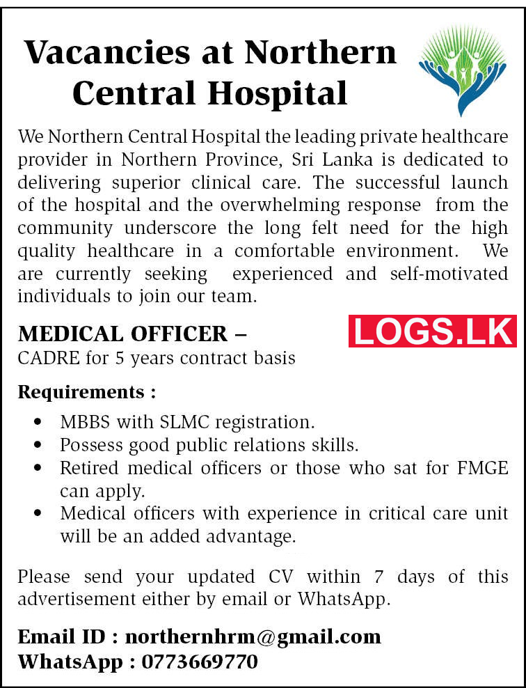 Medical Officer - Northern Central Hospital Job Vacancies 2024 in Sri Lanka Application FOrm