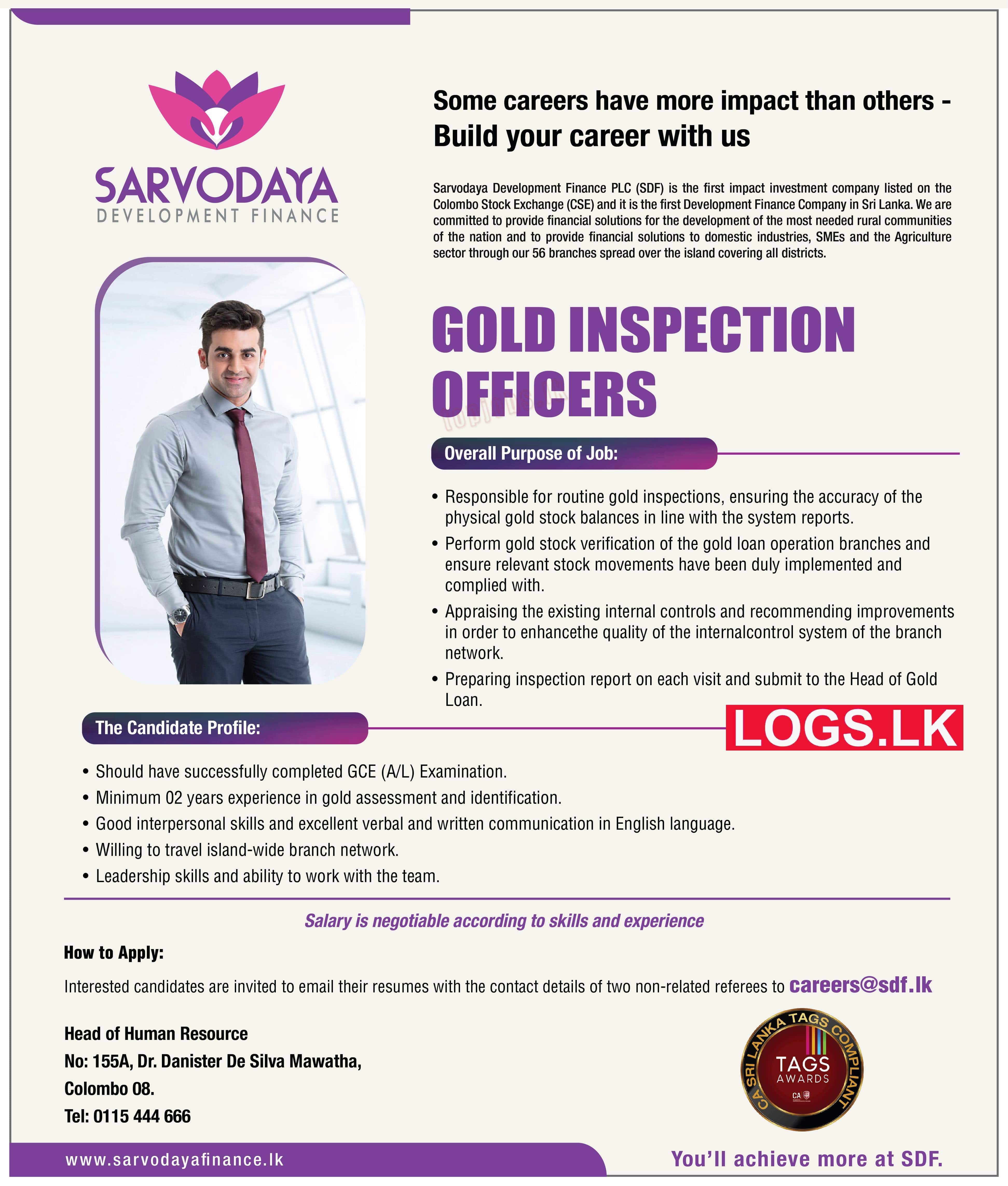 Gold Inspection Officers - Sarvodaya Finance Vacancies 2024 in Sri Lanka